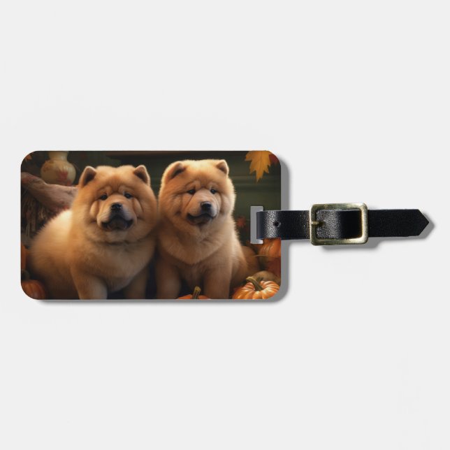 Chow Chow Puppy Autumn Delight Pumpkin Luggage Tag (Front Horizontal)