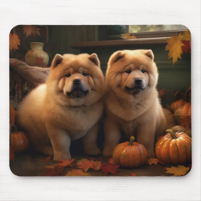 Chow Chow Puppy Autumn Delight Pumpkin Mouse Mat (Front)