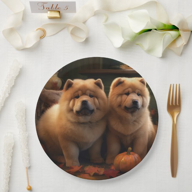 Chow Chow Puppy Autumn Delight Pumpkin Paper Plate (Wedding)