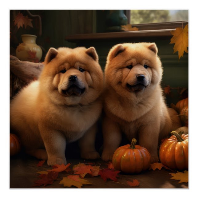 Chow Chow Puppy Autumn Delight Pumpkin Poster (Front)