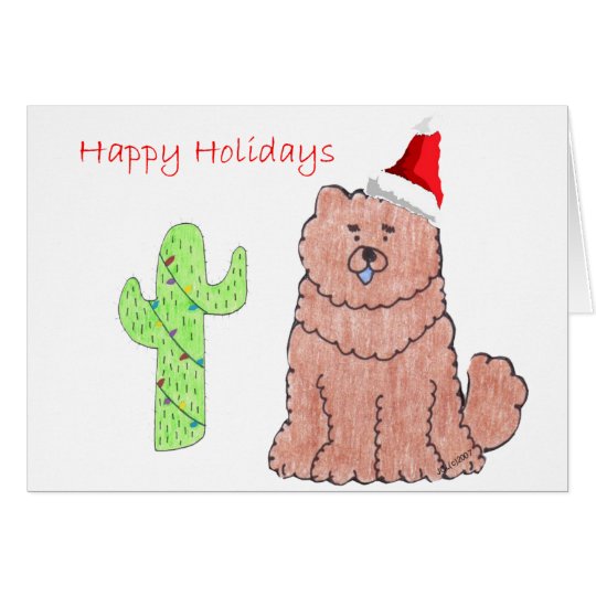 Chow Chow Red Cactus Christmas Card