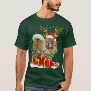 Chow Chow Reindeer Christmas Lights Funny Dog Xmas T-Shirt