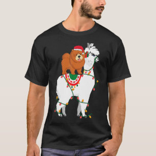 Chow Chow Riding Llama Lights Santa Christmas Paj T-Shirt