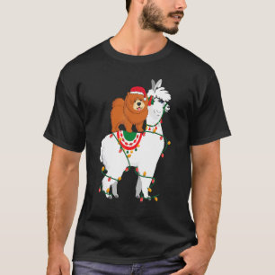 Chow Chow Riding Llama Lights Santa Christmas Paj T-Shirt