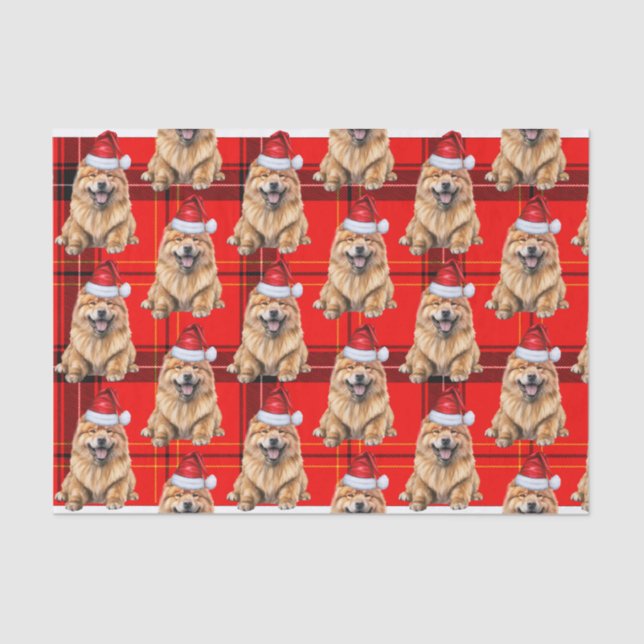 Chow Chow Santa Dog on Plaid Christmas Holiday Tissue Paper (Front)