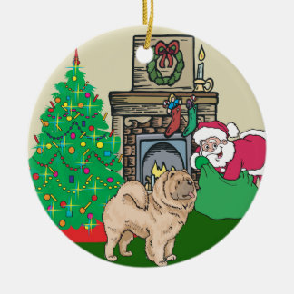 Chow Chow Santas Gift Ceramic Tree Decoration