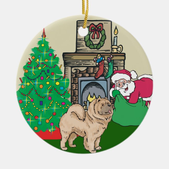 Chow Chow Santas Gift Ceramic Tree Decoration (Front)