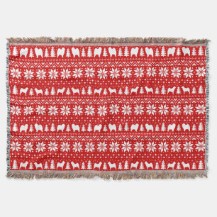 Chow Chow Silhouettes Christmas Dogs Pattern Red Throw Blanket