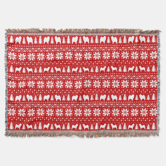 Chow Chow Silhouettes Christmas Dogs Pattern Red Throw Blanket (Front)