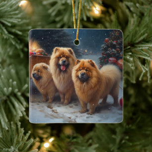 Chow Chow Snowy Sleigh Christmas Decor Ceramic Ornament