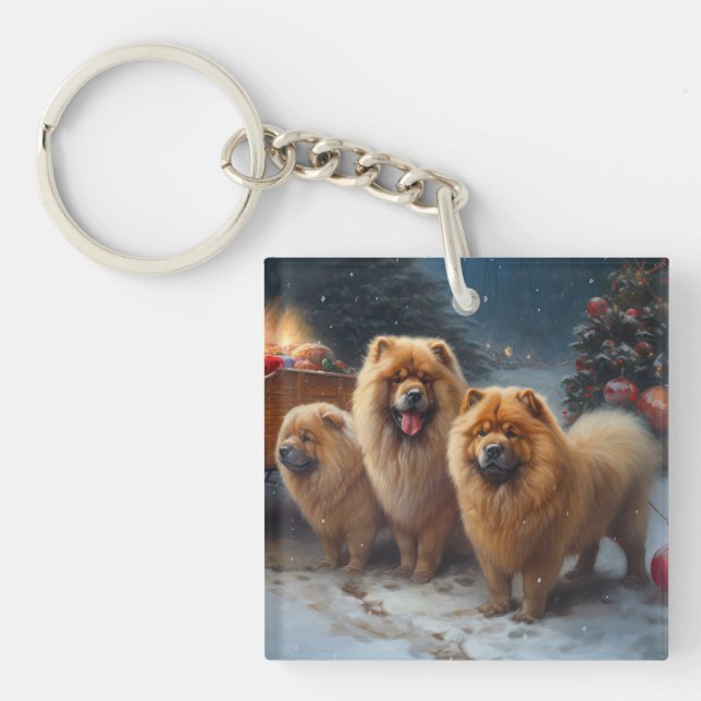 Chow Chow Snowy Sleigh Christmas Decor   Key Ring (Front)