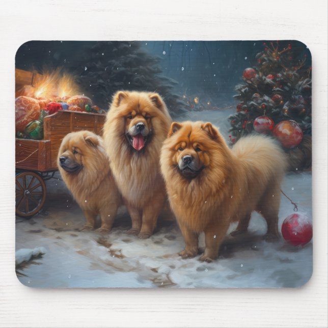 Chow Chow Snowy Sleigh Christmas Decor Mouse Mat (Front)