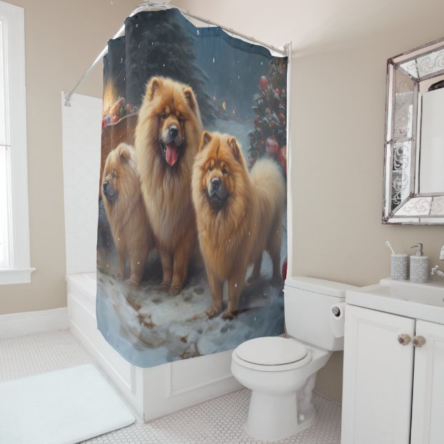 Chow Chow Snowy Sleigh Christmas Decor   Shower Curtain (In Situ)