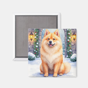 Chow Chow Snowy Stone Courtyard Christmas Art Magnet