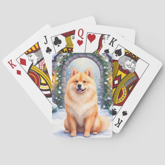 Chow Chow Snowy Stone Courtyard Christmas Art Playing Cards (Back)