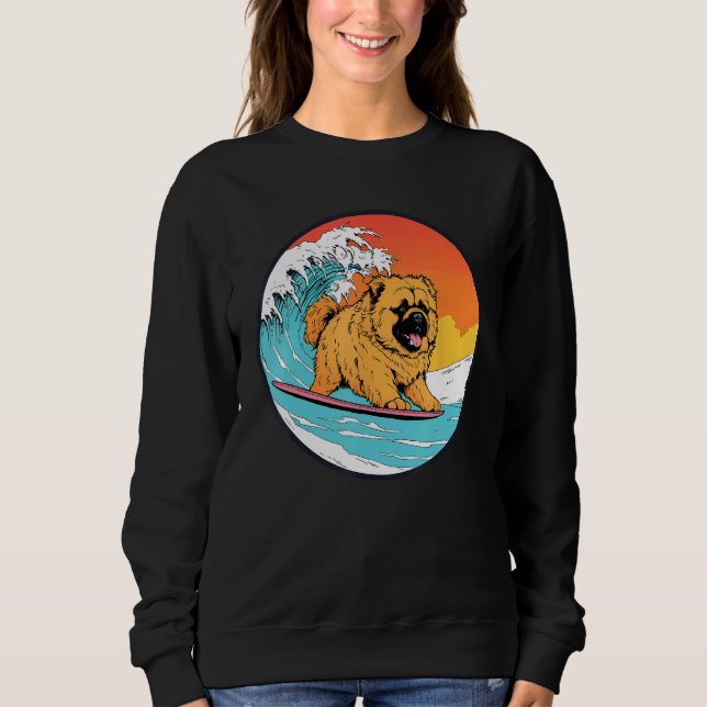 Chow Chow Surfing Funny Dog Beach Sweatshirt (Front)