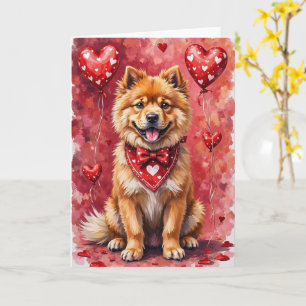 Chow Chow Valentine Dog Sitting with Hearts Red Card