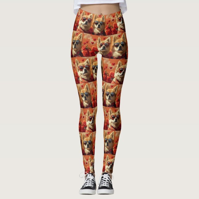 Chow Chow With Heart Roses Valentine's Day  Leggings (Front)