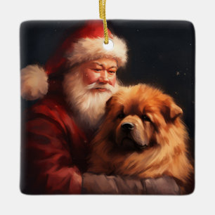 Chow Chow With Santa Claus Festive Christmas  Ceramic Ornament
