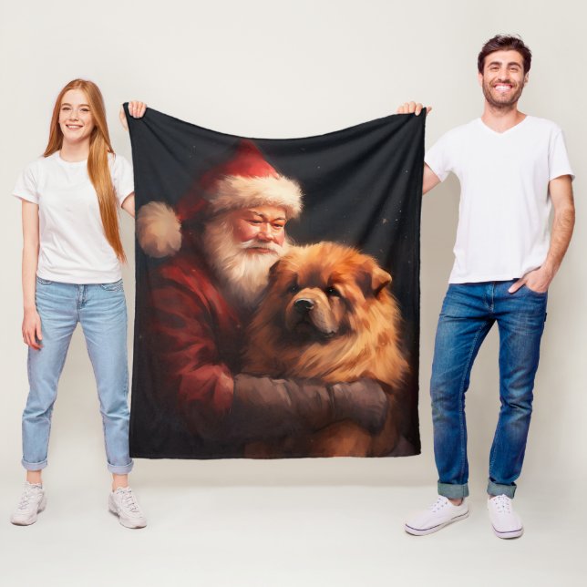 Chow Chow With Santa Claus Festive Christmas  Fleece Blanket (In Situ)