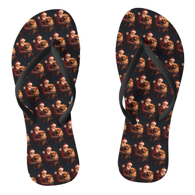 Chow Chow With Santa Claus Festive Christmas  Flip Flops (Footbed)