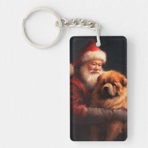 Chow Chow With Santa Claus Festive Christmas Key Ring