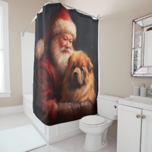 Chow Chow With Santa Claus Festive Christmas  Shower Curtain