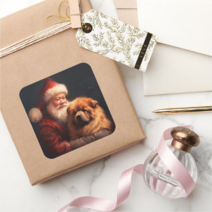 Chow Chow With Santa Claus Festive Christmas  Square Sticker
