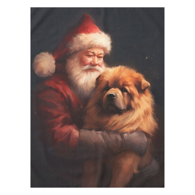 Chow Chow With Santa Claus Festive Christmas  Tablecloth (Front)