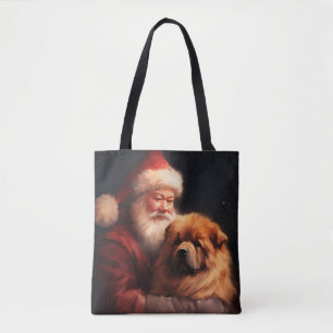 Chow Chow With Santa Claus Festive Christmas Tote Bag