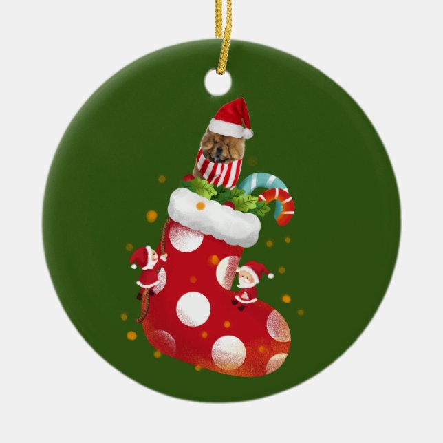 Chow Chow With Socking Ceramic Tree Decoration (Front)