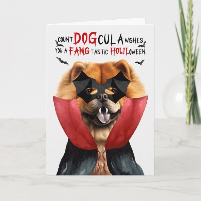 Chow Dog Funny Count DOGcula Halloween Holiday Card (Front)