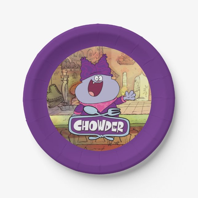 Chowder Waving Paper Plate (Front)
