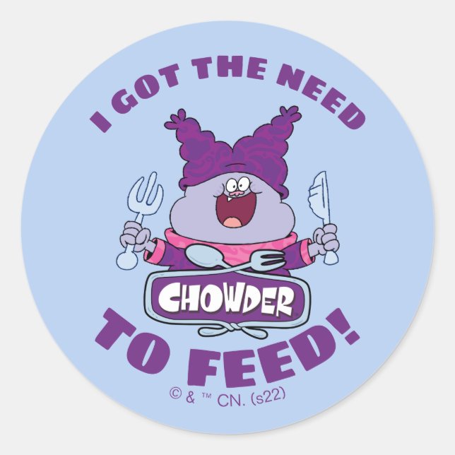 Chowder With Fork and Knife Classic Round Sticker (Front)
