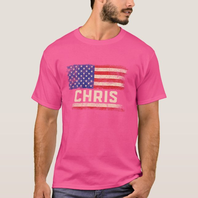 Chris First Name Shirt Chris Name American Flag (Front)