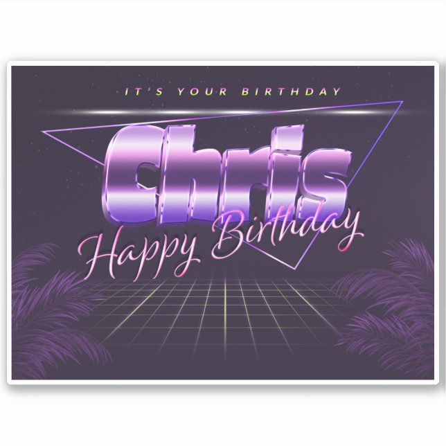 Chris Name First name lila retro Sticker Birthday (Front)