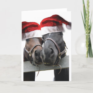 Chrismas Horses With Santa Hats Holiday Card