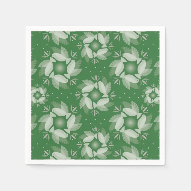 chrismas peace doves, green paper cocktail napkins (Front)
