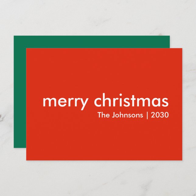 Chrismas Plain | Modern Minimal Bright Red Name Holiday Card (Front/Back)