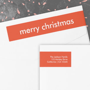 Chrismas Plain   Modern Minimal Bright Red Name Wrap Around Label