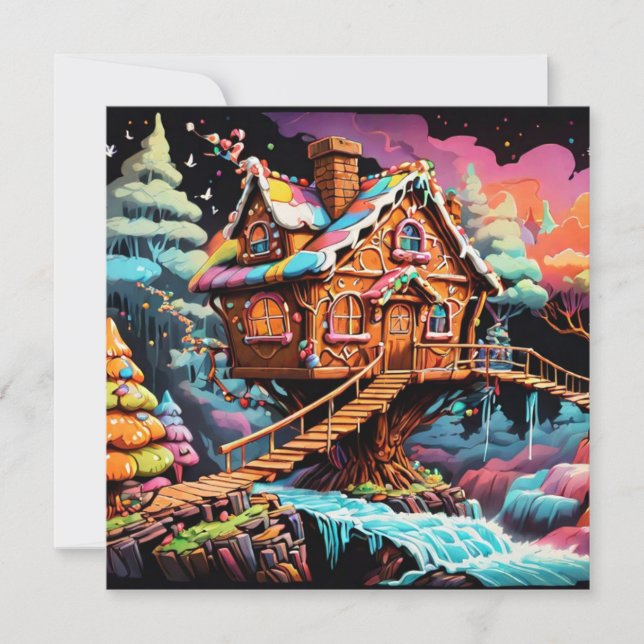 Chrismas psychedelic gingerbread treehouse  holiday card (Front)
