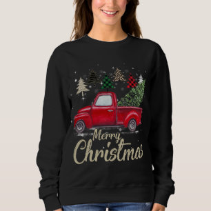 Chrismas Red Truck With Buffalo Plaid And Leopard Sweatshirt