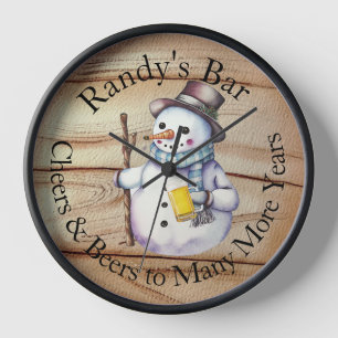 Chrismas snowman Personalised Beers Cheers... Clock