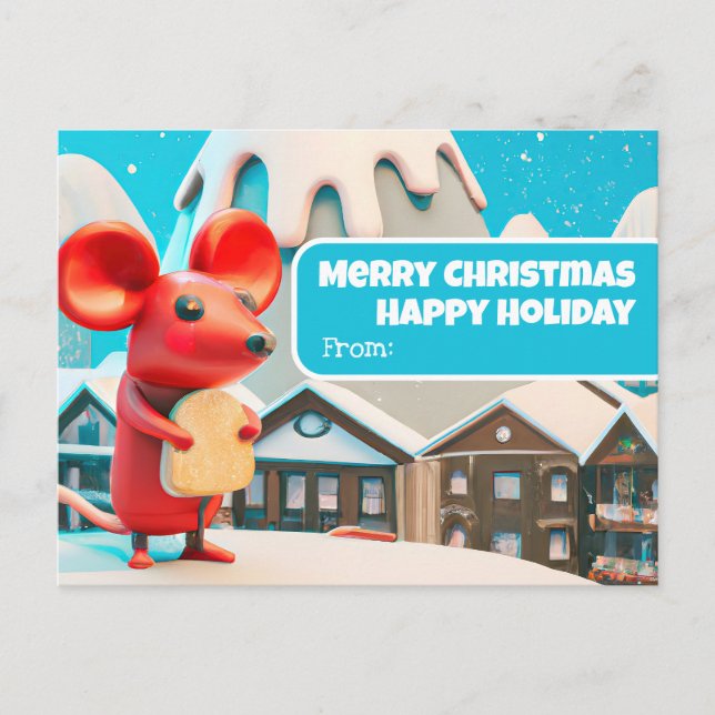 Chrismas Town Mice brought gift Postcard (Front)