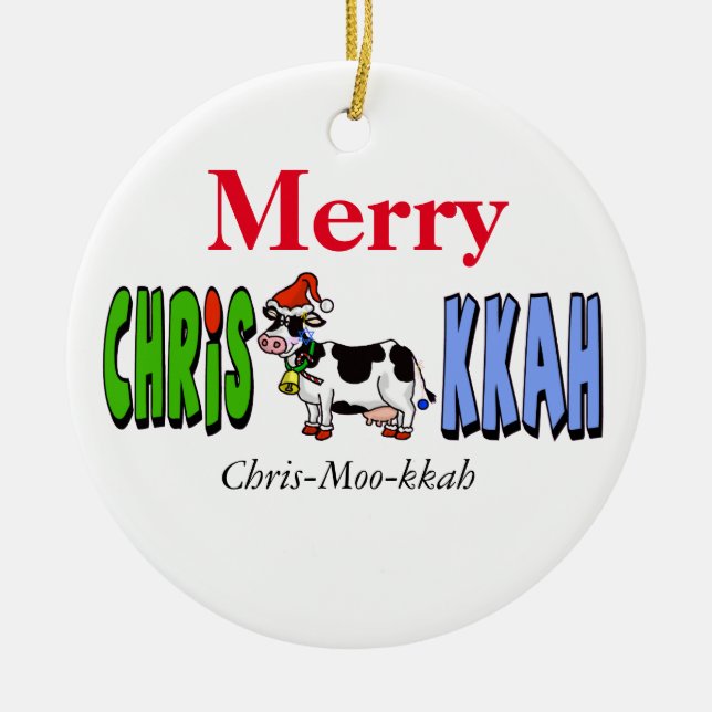 Chrismukkah Cow Christmas Ornament Customise It! (Front)