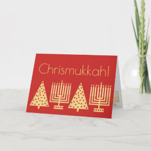 Chrismukkah Gold And Red Holiday Add Your Photo Card