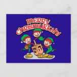 Chrismukkah Greeting with Elves and Dreidels Holiday Postcard<br><div class="desc">Add these fun interfaith (Hanukkah and Christmas) post cards to your Chrismukkah celebrations this year. If you celebrate the holidays together, these are a nice touch. This is our design and you won't find it anywhere other than in our store. Chrismukkah is celebrated by people usually in families with both...</div>