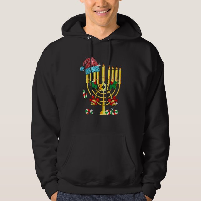 Chrismukkah Hannukah Santa Hat Family Christmas Pa Hoodie (Front)