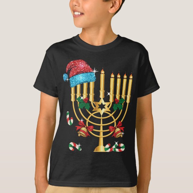 Chrismukkah Hannukah Santa Hat Family Christmas Pa T-Shirt (Front)