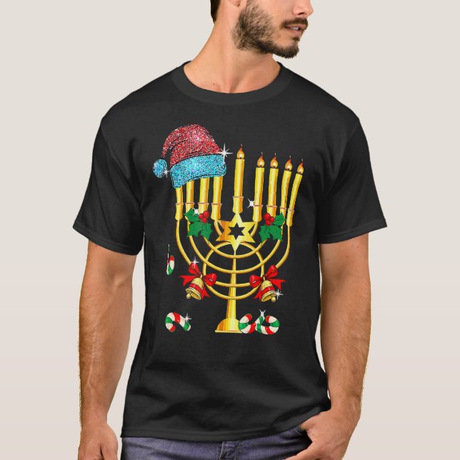Chrismukkah Hannukah Santa Hat Family Christmas Pa T-Shirt (Front)